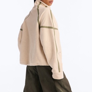 Sudadera polar extragrande personalizada para mujer con media cremallera, ribete en contraste, informal, para exteriores, chaqueta polar de alta calidad - Product Image 2