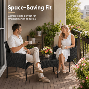 Set di Mobili da Giardino in Rattan PE a 3 Pezzi con Telaio in Alluminio, Due Sedie e Tavolo per Esterni - Product Image 5