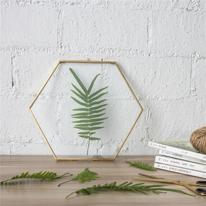 Cadre photo flottant classique en verre et laiton, hexagonal doré, pour décoration murale de la maison, en vente en gros - Product Image 1
