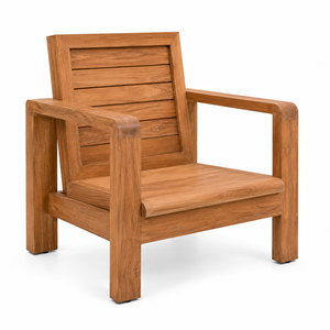 Chaise de jardin contemporaine moderne en teck massif, écologique, imperméable et confortable, avec larges accoudoirs |   Terrasse de resort de luxe - Product Image 2