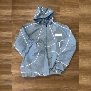 Reflective <b>Summer</b> Hooded Windbreaker Set Unisex Nylon Tracksuit <b>Jacket</b> Shorts Custom Logo 2 piece Nylon shorts Sets - Product Image 3