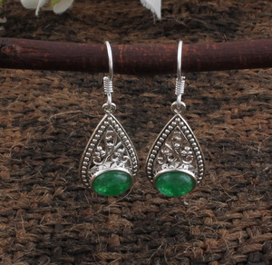 Pendientes de Jade Verde Natural, Plata de Ley 925, Pendientes Colgantes con Piedra Verde Esmeralda Genuina, Fabricante Mayorista de Joyería - Product Image 4