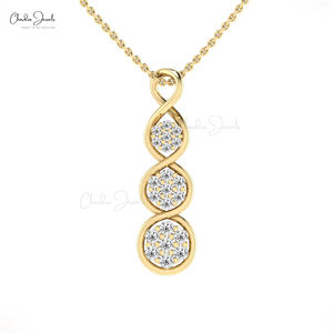 Pendentif en grappe de diamants de 0,44 carats, clarté I1-I2, serti pavé, avec pendentif torsadé en or 14 carats marqué, pour elle, de fournisseurs vérifiés - Product Image 1