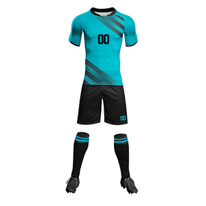 Conjunto de Uniforme de Fútbol Unisex, Color Turquesa y Negro, Impresión Digital, Número 00, Transpirable, Poliéster, Adulto, Costuras sin Costuras - Product Image 4