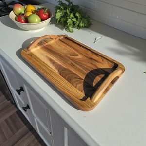 Plateau de rangement en acacia, design moderne et luxueux, finition polie, à un seul niveau, pour la cuisine, multifonctionnel, passe au lave-vaisselle - Product Image 4