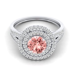 Anillo REYES Solitaire con Gema de Morganita de Corte Redondo de 1.3Ct y Diamantes Naturales en Oro Blanco de 14K, Joyería Fina al por Mayor para Mujer - Product Image 1