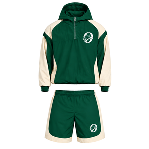 Conjunto Deportivo Informal para Hombre, Sudadera con Capucha y Cierre de Cremallera de Nylon Verde Oscuro, Pantalones Cortos, Color en Contraste, Ligero, para Entrenamiento Atlético - Product Image 1