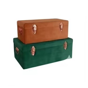 <b>Vintage</b> Rectangle Dark Green Burgundy Velvet Eco-Friendly Storage Trunk Set Decorative Metal Chest Organizer Rose Gold Trunk <b>Box</b> - Product Image 2