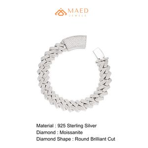 สร้อยข้อมือเงินแท้ 925 แบบ Miami Cuban Link ประดับเพชรหรูหรา สร้อยข้อมือแบบโซ่สำหรับผู้ชายและผู้หญิง - Product Image 6
