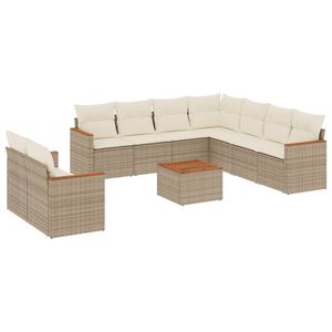 Ensemble de canapés de jardin en rotin beige avec coussins en mousse haute densité, mobilier d'extérieur au design contemporain, résistant à l'eau et aux UV - Product Image 4
