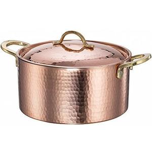 Casserole de service en cuivre artisanale de luxe avec couvercle et poignées en laiton, ustensile de cuisine traditionnel pour la maison, l'hôtel et le restaurant - Product Image 4
