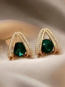 2Ct Round Cut Simulated <b>Emerald</b> <b>Stud</b> Earrings Women's In 14K Yellow Gold Plated - Product Image 2