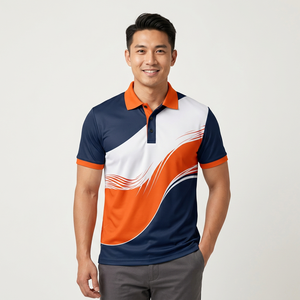 Men's Short Sleeve <b>Polo</b> Shirt Navy <b>Orange</b> White Geometric Print Quick Dry Polyester Casual Regular Fit - Product Image 6