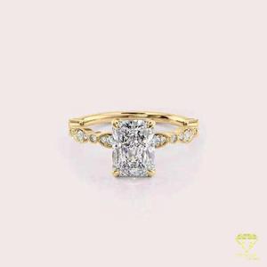 Anillo de Compromiso de Moissanita con Corte Redondo, Oro Blanco, Halo Oculto, Banda Pavé, Anillo Solitario Nupcial, Elegante Anillo de Promesa de Boda - Product Image 5