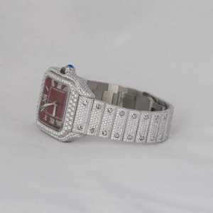Reloj de Lujo para Mujer con Incrustaciones de Diamantes, Acero Inoxidable, Esfera Roja, Números Romanos, Movimiento de Cuarzo Analógico, Cierre Desplegable - Product Image 3