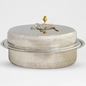 หม้อไฟเงินตอกลายหรูหรา พร้อมฝาปิดทองตกแต่ง สำหรับเสิร์ฟบุฟเฟ่ต์ - Product Image 1