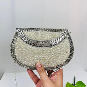 Bolso de mano hecho a mano con cuentas de perlas blancas para mujer, moderno, chapado en oro pulido, marco de Metal nupcial antiguo, monedero de noche para fiestas - Product Image 2