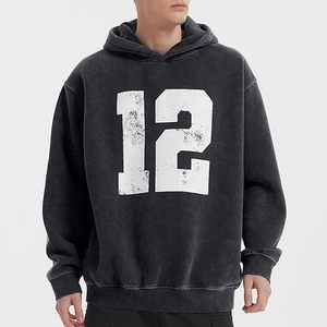 Cotton Pullover Hoodie Men Women Casual Washed Hoodie Distressed Retro Fashion Drop Shoulder Design - Product Image 2