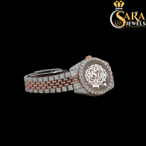 Montre de mode de luxe de haute qualité deux tons cadran arabe étincelant VVS Moissanite diamant clouté en acier inoxydable édition limitée - Product Image 1