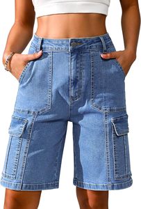 2026 Wholesale Women's Shorts High Waist Stonewashed Denim Cargo Shorts With Pockets Casual Breathable Regular Fit Shorts ODM - Product Image 6