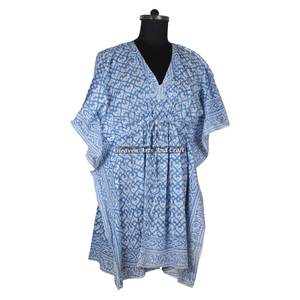 100% Cotton Women Sleepwear Hand Block Printed Kaftan Dress KFCS165 Light Weight Women Casual Occasion Wear Short Caftan Dress - Product Image 1