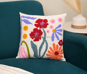 Yellow Floral Tufted <b>Cushion</b> Cover Handmade Cotton 18x18 Yellow Floral Tufted Pillow Decorative Floor <b>Cushion</b> Bohemian Design - Product Image 6