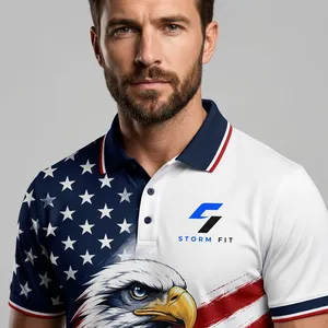 T-shirt personnalisé pour homme, séchage rapide, 100 % polyester tricoté, imprimé drapeau américain et aigle, sportif, manches courtes, coupe classique - Product Image 4