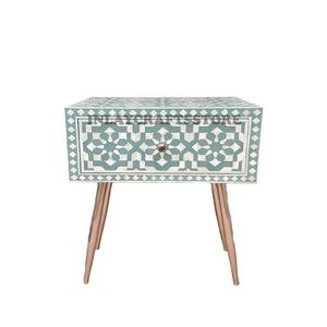Mesa Auxiliar de Diseño con Incrustaciones de Hueso, Cajón Espacioso y Artesanía Premium Hecha a Mano para Espacios Modernos - Product Image 1