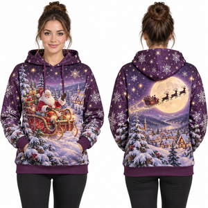 Women's Christmas Gingerbread House Printed Hooded Sweatshirt Full Sleeve Knitted Winter Pullover Green Patterned Design - Product Image 4