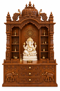 Traditional Royal Teak <b>Temple</b> with 3Arch Jharokha & Storage Drawers Handcrafted <b>Wooden</b> Pooja Mandir for Home Hindu Pooja Ghar uk - Product Image 2
