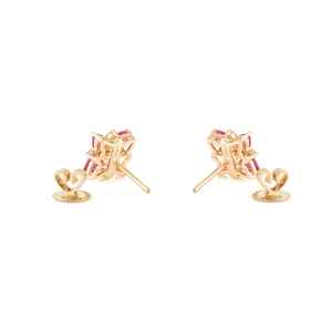 Boucles d'oreilles clous tendance pour femmes, design floral, avec rubis et diamants, pour mariage et soirée, bijoux en or 14 carats, OEM ODM - Product Image 6