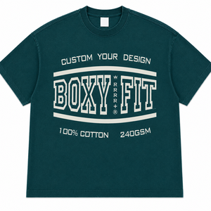 Camiseta Oversize de Corte Cuadrado para Hombre, 100% Algodón, 240GSM, Manga Corta, Cuello Redondo, Casual, con Estampado de Letras y Logotipo Frontal - Product Image 2