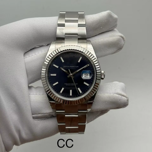 Reloj Automático Moderno de Lujo de Acero Inoxidable Estilo Hip Hop con Esfera Azul, Bisel Estriado para Brazalete, Cristal de Zafiro y Movimiento ETA - Product Image 1