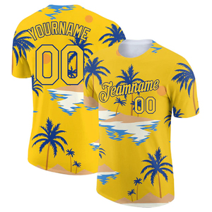 เสื้อทีมสไตล์ฮาวายสีเหลือง 160-180 GSM สกรีนชื่อและหมายเลขตามสั่ง ขายส่ง - Product Image 1