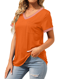 T-shirts décontractés pour femmes grande taille en toile 100 % polyester de haute qualité, col en V, motif uni, personnalisables, anti-boulochage, séchage rapide - Product Image 2