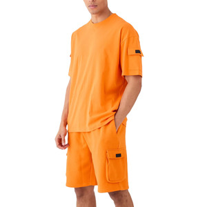 Conjunto de Otoño para Hombre, Bordado, Tejido, Transpirable, Camiseta de Algodón y Pantalones Cortos, Corte Holgado, Cómodo, Informal, para Playa - Product Image 1