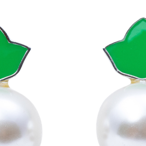 Pearl Ivy Leaf Earrings White Green Women Elegant Leaf Drop Earrings Fashion <b>Jewelry</b> Sorority Inspired Pearl Dangle Earrings - Product Image 4