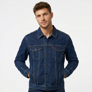 Veste en jean bleu foncé délavé pour homme, col rabattu, boutons, grande taille, automne, avec poches, fabriquée au Bangladesh. - Product Image 5