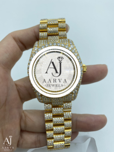 AARVA JEWELS นาฬิกาข้อมือสแตนเลสสตีลประดับเพชรทองหรูหรา 40 มม. อะนาล็อกควอตซ์คริสตัลแซฟไฟร์สายขนาด 20 มม. น้ำหนักเบาแฟชั่นสำหรับทุกเพศ - Product Image 5