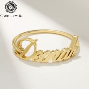 Charm_Jewells Gold Plated <b>Letter</b> Ring Minimalist Style Everyday Wear Unisex Jewelry - Product Image 1