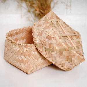 Weaving <b>bamboo</b> <b>container</b> box custom made storage boxes for sweets bakery supplies wholesale - Product Image 1