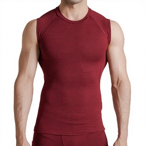 <b>Men's</b> Maroon Sleeveless <b>Compression</b> Tank Top O-Neck Moisture Wicking Breathable Quick Dry Sporty Fit Knitted Spandex Polyester - Product Image 2