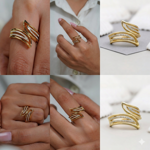 แหวนทองคำขาว 14K/18K ประดับเพชรแล็บโกรว์รูปใบไม้คู่ ดีไซน์คลื่น 0.5 กะรัต แหวนเพชรแบบปรับขนาดได้ เครื่องประดับสุดหรู - Product Image 6