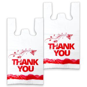100 Sacchetti Bianchi Riutilizzabili a Forma di T-Shirt, Sacchetti per la Spesa con Scritta 'Thank You', per Piccole Imprese e Asporto - Product Image 1