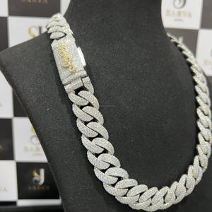 Collier chaîne fine Hip Hop Miami Cuban Link personnalisé en or blanc 14 carats avec diamants de laboratoire glacés, cadeau pour homme et femme, certifié - Product Image 1
