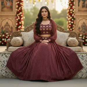 Lehenga Choli estilo indio-pakistaní para mujer, diseño indio para boda, Lehenga Choli completo de georgette con dupatta para festivales. - Product Image 1