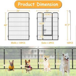 Recinto Retrattile per Cani da 40 Pollici, 16 Pannelli in Acciaio Inox, Stile Moderno, Sicuro per Uso Esterno, con Accesso per Conigli - Product Image 2