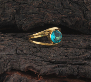 Wholesale London Blue Topaz Classic Party <b>Ring</b> 18K Gold Plated 925 Sterling Silver Round Faceted Gemstone <b>Split</b> Shank for Women - Product Image 4