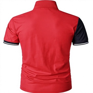 Men's Red Navy White Color Block Slim Fit Cotton Short Sleeve Polo Shirt Casual Geometric Design Knitted Fabric Turn-down Collar - Product Image 3