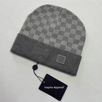 Gorro de Punto Jacquard Unisex 100% Algodón, Gorro de Invierno con Puño, Estampado Digital a Cuadros, para Viajes, Aire Libre, Uso Diario, Casual, para Adultos
